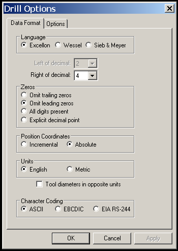 ViewMate Drill/Route options dialog box